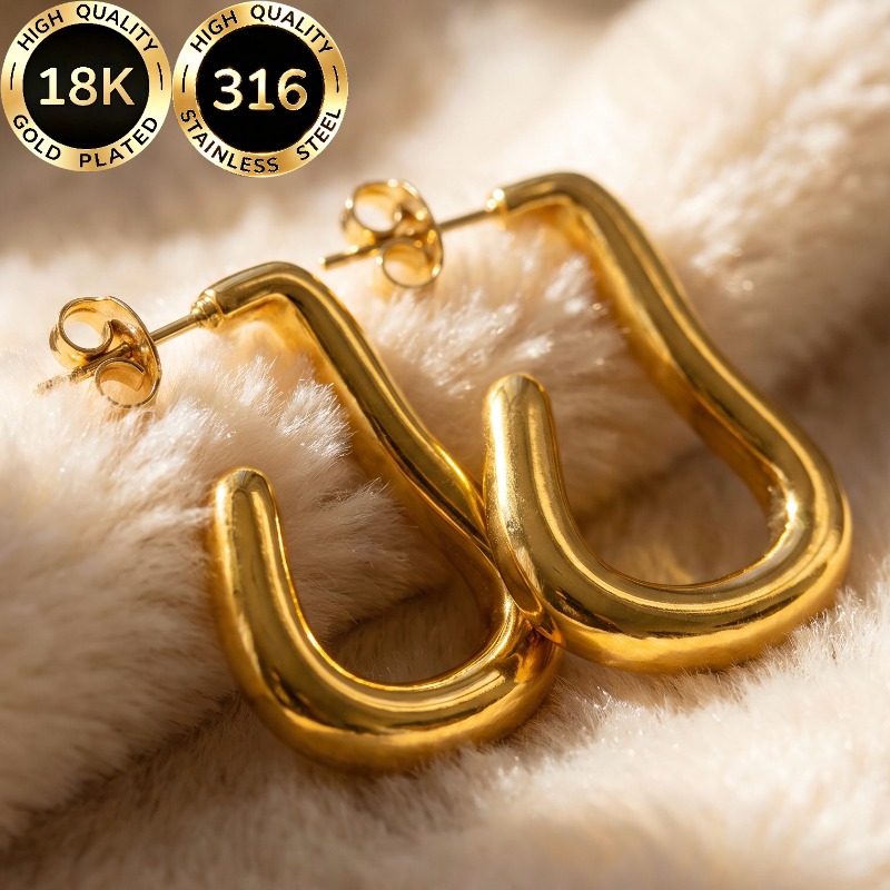 Women's 18K Gold Plated Hypoallergenic Stainless Steel Curved Stud Earrings